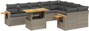 vidaXL Set mobilier de grădină cu perne, 10 piese, gri, poliratan