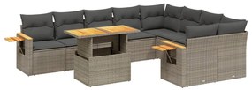 3273678 vidaXL Set mobilier de grădină cu perne, 10 piese, gri, poliratan