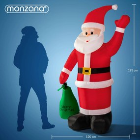 Monzana Moș Crăciun gonflabil cu iluminare, 180cm, roșu