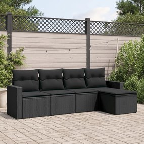 3251222 vidaXL Set mobilier de grădină cu perne, 5 piese, negru, poliratan