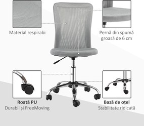 Vinsetto Scaun de Birou Ergonomic Fără Cotiere din Țesătură tip Plasă Gri | Aosom Romania