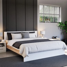 Pat dublu Miami fără cadru 160x200 cm alb-stejar sonoma