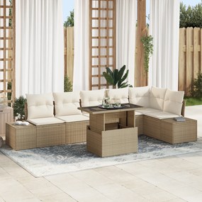 vidaXL Set de mobilier de grădină cu 7 piese, cu perne, bej, din rattan