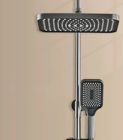 RESIGILAT- Coloană de duș termostat, afișaj digital, lumină LED ambientală, 4 funcții, taste de pian, cap duș dreptunghiulară, efect de ploaie, înălțime reglabilă, montare pe perete, Gri, 8004