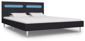 Cadru de pat cu LED-uri, negru, 160 x 200 cm, material textil Negru, 160 x 200 cm