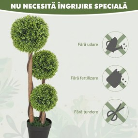 HOMCOM Set 2 Plante Artificiale de Buxus cu 3 Sfere, cu Ghiveci și Fund Întărit, Înălțime 90 cm, pentru Interior și Exterior | Aosom Romania