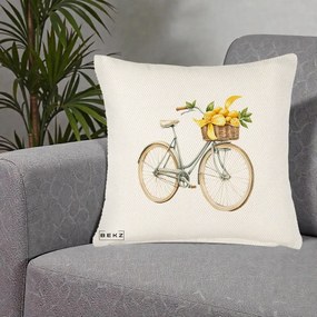 Perna Decorativa Bicicleta cu Cos de Lamai Mediteranean, 40x40 cm, Crem Reliefat, Husa Detasabila, Perna Inclusa, BEKZ®