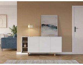 Comodă albă joasă cu aspect de lemn de stejar 170x80 cm Cequoia – Marckeric