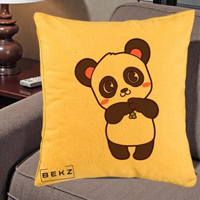Perna Personalizata Panda Kawaii cu Bambus, 40x40 cm, Galben, Husa Detasabila, Perna Inclusa, BEKZ®