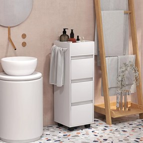 HOMCOM Mobilier de depozitare pentru baie cu 4 compartimente, 3 sertare și suport pentru prosoape, dim. 35 x 30 x 90 cm, alb | Aosom Romania