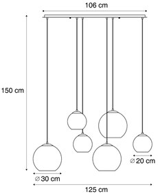 Lampă suspendată modernă neagră cu sticlă albă dreptunghiulară cu 6 lumini - Misty
