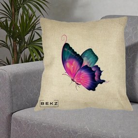 Perna Decorativa Fluture Neon, 40x40 cm, Crem, Husa Detasabila, Perna Inclusa, BEKZ®