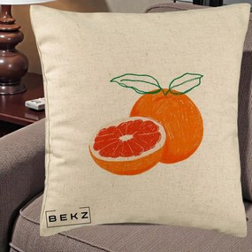 Perna Decorativa Grepfrut Citrus, 40x40 cm, Bej, Husa Detasabila, Perna Inclusa, BEKZ®
