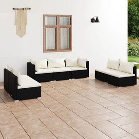 3102231 vidaXL Set mobilier de grădină cu perne, 7 piese, negru, poliratan