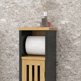 HOMCOM Dulap de Baie Subțire din Bambus, Dulap de Depozitare cu Bară Detașabilă, Raft Reglabil și Ușă, 18x18x75 cm, Negru | Aosom Romania
