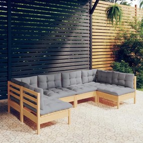 3097150 vidaXL Set mobilier grădină cu perne gri, 6 piese, lemn de pin