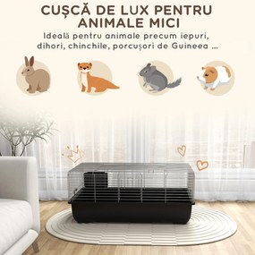 PawHut Cușcă pentru Iepuri cu 2 Deschideri și Tavă Detașabilă, Cușcă pentru Rozatoare din Metal și Plastic, 100x55x41 cm, Negru | Aosom Romania