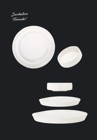 Set Farfurii 18 piese Albe Casablanca: 6 Farfurii Mari, 6 Desert  6 Boluri - Ceramica Manuala de Lux