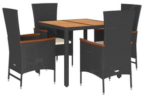 3277505 vidaXL Set mobilier de grădină cu perne, 5 piese, negru, poliratan