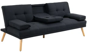 HOMCOM Canapea Extensibilă cu 3 Locuri, 2 Brațe Detașabile și Suport pentru Pahare, 181x77x78 cm, Gri antracit | Aosom Romania