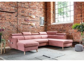 Colțar roz deschis extensibil cu tapițerie din catifea (cu colț pe partea dreaptă/în formă de "U") Sweet Harmony – Miuform