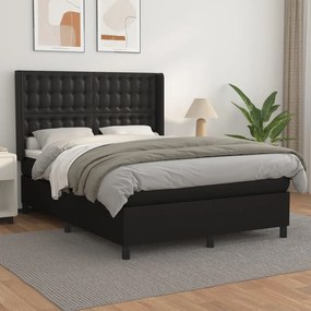 3132501 vidaXL Pat box spring cu saltea, negru, 140x200 cm, piele ecologică