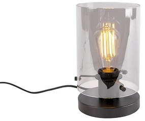 Lampa de masă de design neagră cu sticlă fumurie - Dome