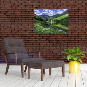 Tablou pe sticlă - Peisaj cu un lac (70x50 cm)