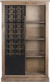 Vitrină bar din lemn masiv de mango și metal, 115 x 45 x 190 cm, finisaj natural, „Bottle Rack"