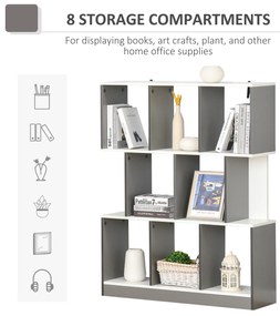 HOMCOM Bibliotecă Mobilă cu 8 Rafturi pentru Sufragerie și Dormitor, 100x24x124 cm, Gri Închis | Aosom Romania