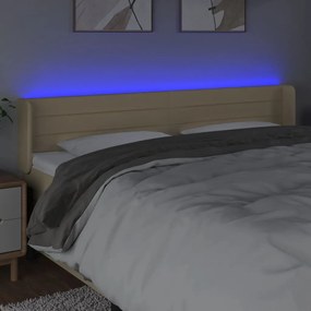 Tablie de pat cu LED, crem, 163x16x78 88 cm, textil 1, Crem, 163 x 16 x 78 88 cm