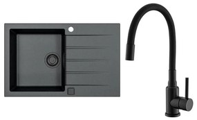 ALVEUS SETA23231 - Chiuvetă de bucătărie CADIT+baterie de chiuvetă MINTAS 34cm granit/negru