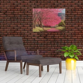 Tablou pe sticlă cu copaci înfloriți (70x50 cm)