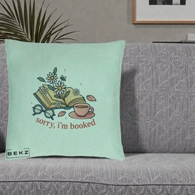 Perna Personalizata Sorry I'm Booked Carti Flori, 40x40 cm, Verde Menta, Husa Detasabila, Perna Inclusa, BEKZ®