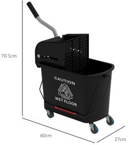 HOMCOM Cărucior Profesional pentru Curățenie cu Găleată pentru Mop de 20L, 60x27x70,5 cm, Negru | Aosom Romania