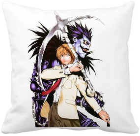 Perna Decorativa cu Deathnote 1, 40x40 cm, Alba, Mata, Husa Detasabila, Burduf