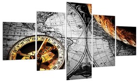 Tablou istoric cu harta lumii și compas (125x70 cm), în 40 de alte dimensiuni noi