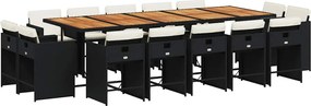 vidaXL Set mobilier de grădină cu perne, 15 piese, negru, poliratan