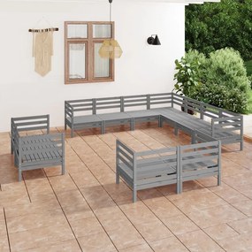 3083216 vidaXL Set mobilier de grădină, 11 piese, gri, lemn masiv de pin