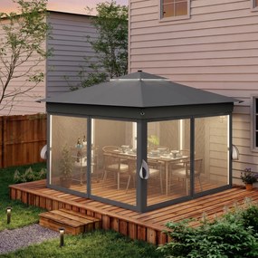Outsunny Foisor tip pop-up 3 x 3(m),20 lumini LED alimentate de la soare,geanta cu roti, 4 saci de greutate, inaltime reglabila, Gri | Aosom Romania