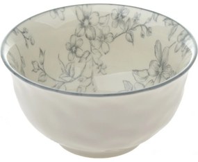Set de 6 boluri din ceramică Flori delicate 11.5 cm, gri
