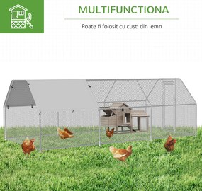 PawHut Țarc Găini Metal Ușă Acoperiș Parțial Spațiu Generos 280x570x195cm Argintiu | Aosom Romania