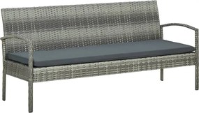 vidaXL Canapea de grădină cu pernă, 3 locuri, gri, poliratan