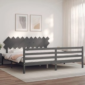 vidaXL Cadru pat cu tăblie 200x200 cm, gri, lemn masiv