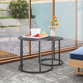 Outsunny Set de 2 măsuțe laterale stivabile masă rotundă de grădină rezistentă la intemperii masă de balcon din oțel economisitoare de spațiu gri închis | Aosom Romania