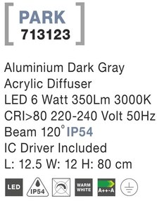 Stalp LED pentru iluminat exterior IP54 PARK I NVL-713123