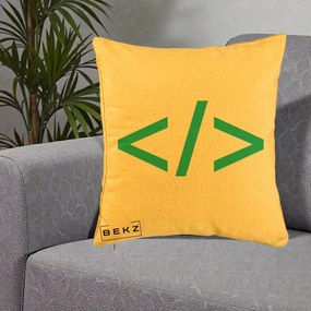Perna Personalizata Cod HTML Turcoaz, 40x40 cm, Galben, Husa Detasabila, Perna Inclusa, BEKZ®
