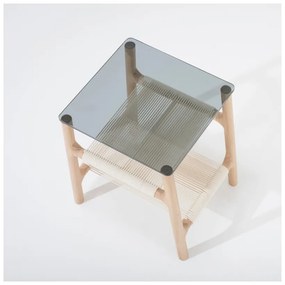 Măsuţă auxiliară cu structură din lemn masiv de stejar şi blat gri Gazzda Fawn