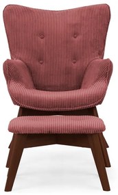 Fotoliu cu taburet roșu cu tapițerie din catifea reiată Niko – Ropez