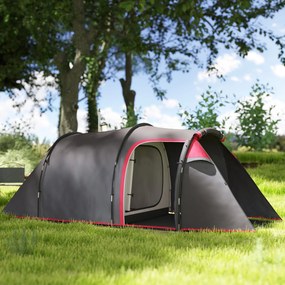 Outsunny Cort pentru Camping 2 Locuri cu Vestibul Mare, Cort Impermeabil Usi cu Fermoar, 426x206x154cm Gri | Aosom Romania